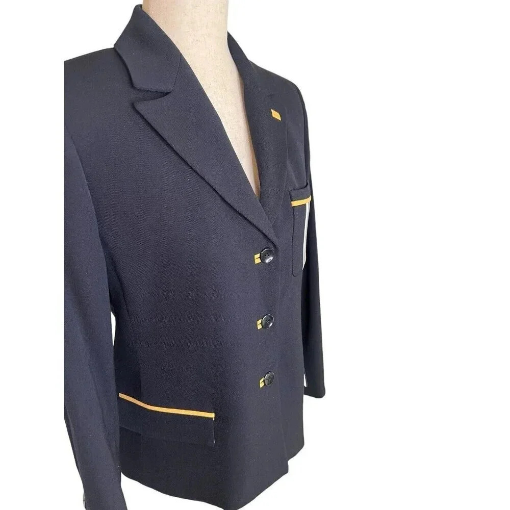 Austin Reed USA Womens 10 Petite Navy Wool Blazer Jacket Preppy Prep School Boy - Picture 7 of 16